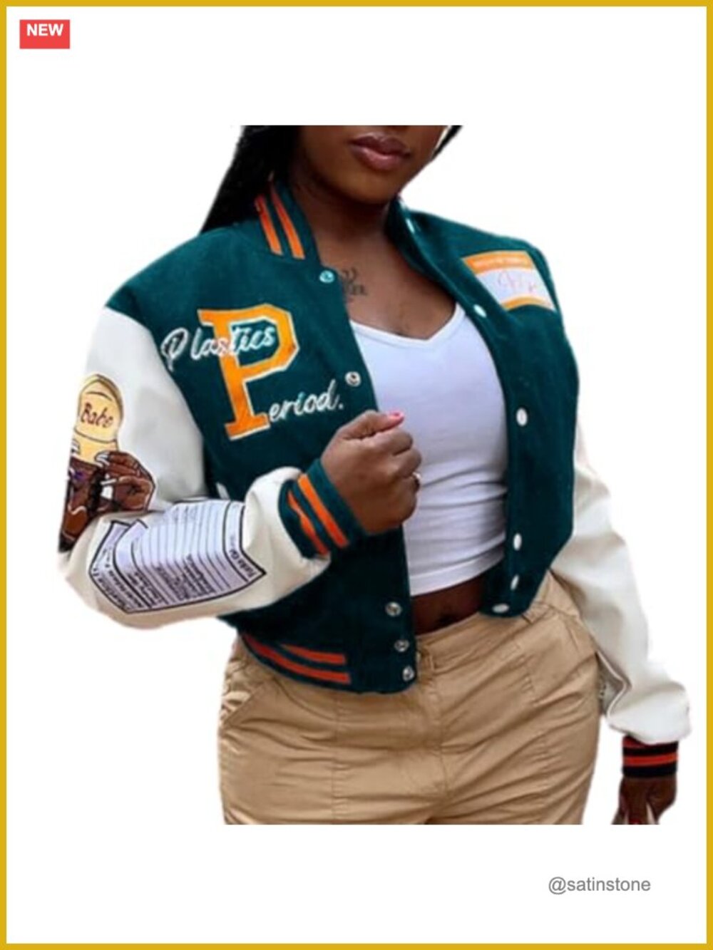 Faux Leather Varsity Jacket Cropped Street Style